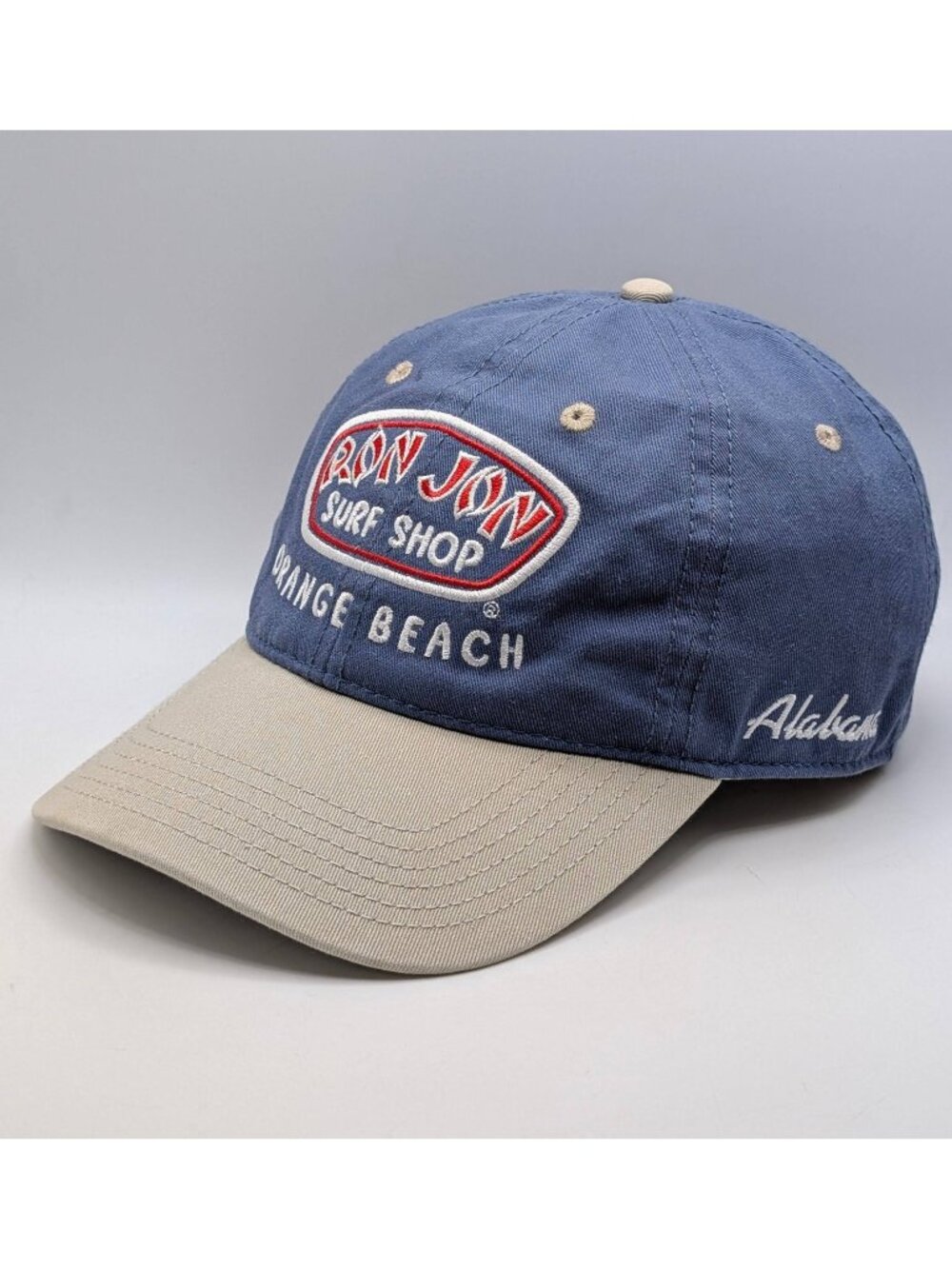 Ron Jon Surf Shop Orange Beach AL Hat Cap Leather Strap Adjustable Blue Vintage
